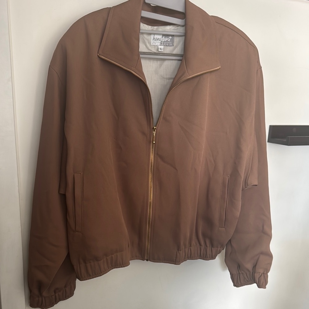 Brown Bomber Jacket with Elastic Cuffs and Matte Finish